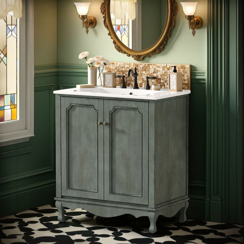 Meuble-lavabo rétro avec lavabo intégré en céramique 30 po Timeless