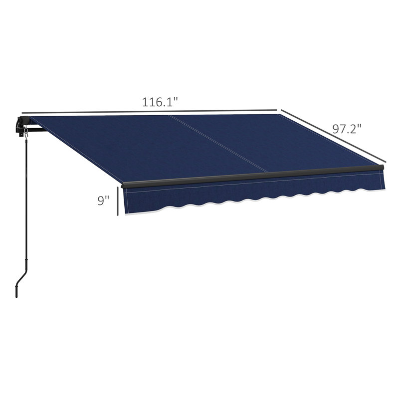 Auvent de patio rétractable 10 pi x 8 pi avec pare-soleil à réglage manuel. Matériau de 280 g / m², structure en aluminium robuste. Bleu pour terrasse, balcon, contrôle de cour.