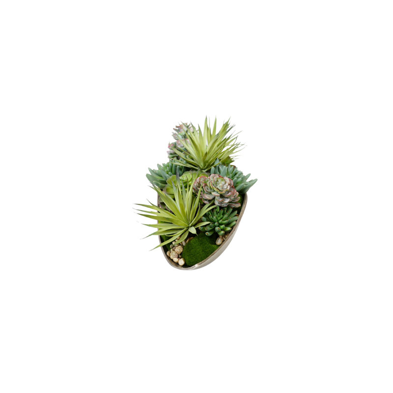 Faux Moss,Succulents Arrangement in Metal Tray