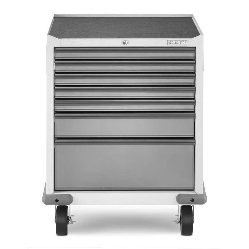 Premier Pre-Assembled 7 Drawer Modular Tool Storage Cabinet, Hammered White/Gray Slate