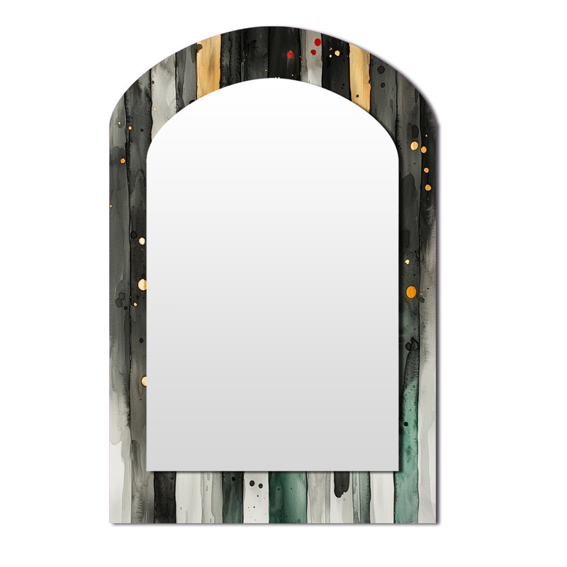 Gold Green Ethereal Optical Currents I - Fauvism Arch Large Mirror, Modern Asymmetrical Decorative Wall Mirror, Printed Metal Art