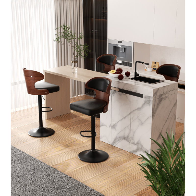 Tabourets de bar pivotants avec dossier Olivetti, Noir, Noir, 4