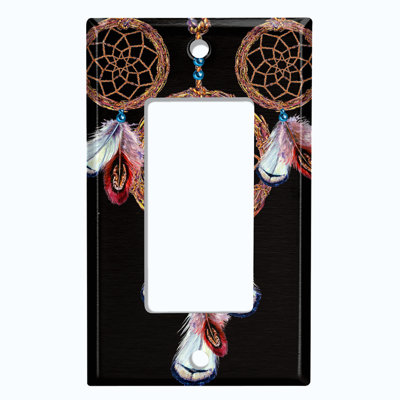 Metal Light Switch Plate Outlet Cover (Brown Dream Catcher Black  - Single Rocker)