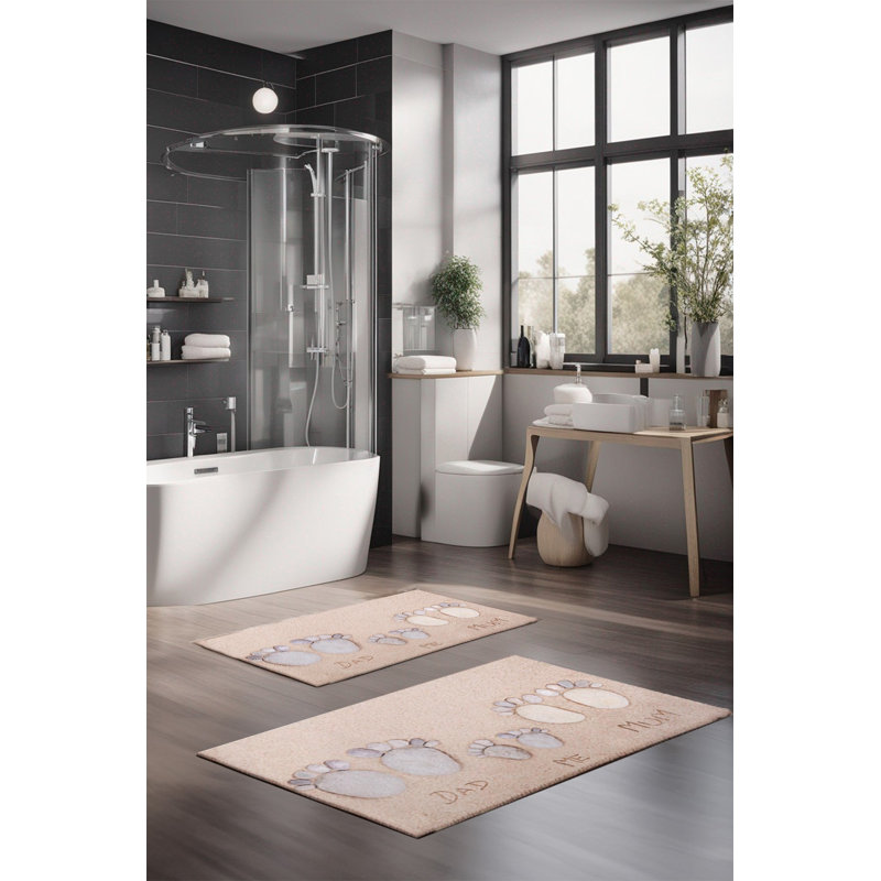 Ensemble de tapis de bain de luxe Eakly (2 pièces), 100% polyester, 16,0 x 23,6 pouces et 23,6 x 39,4 pouces | Conception antibactérienne antidérapante, hauteur de poils de 0,3 po | Lavable à la machine, durable et facile à nettoyer | Idéal pour la décoration de salle de bain