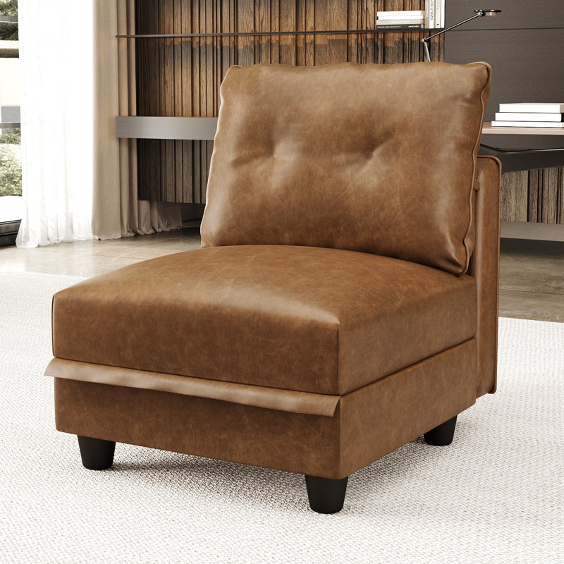 Chaise sans accoudoirs moderne en similicuir brun