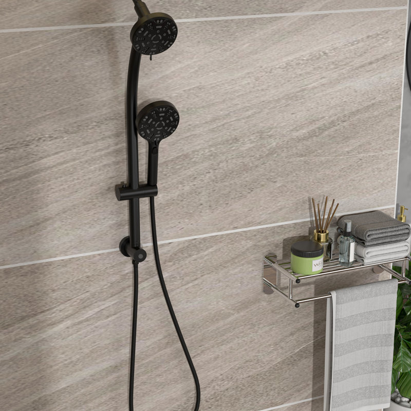 Shower System With 59" Stainless Steel Hose, Matte Black, 4.7" Showerhead & Hand Group Black 8 Shower, Adjustable Rod Hose