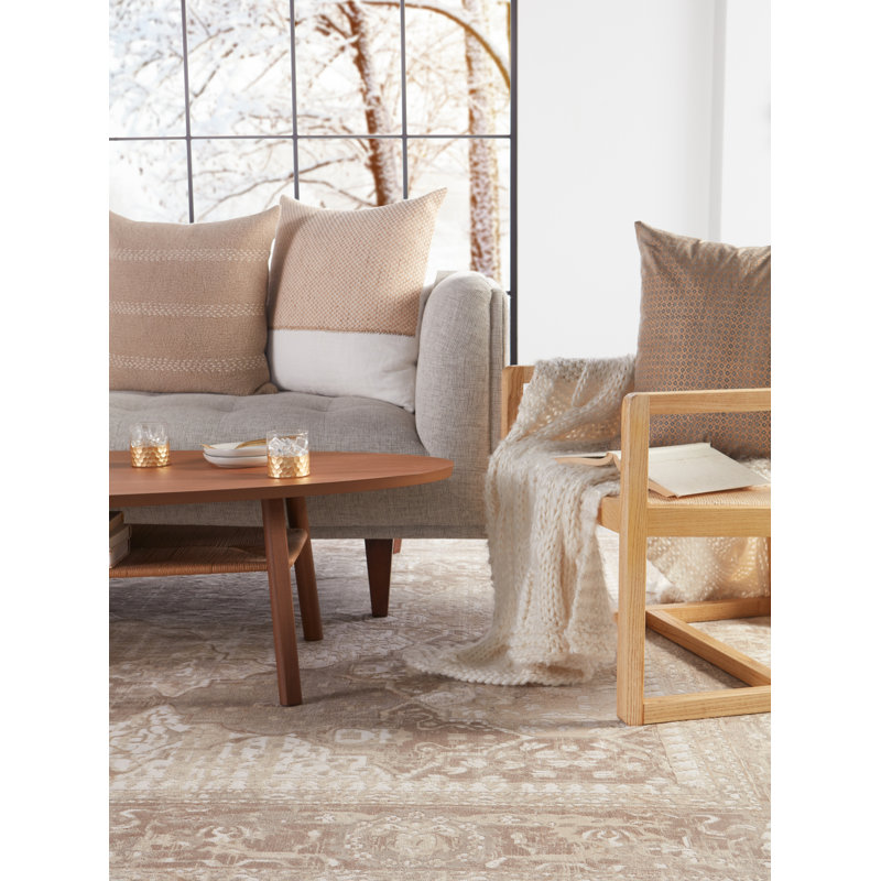 Beige and White Linen Embroidered Square Throw Pillow