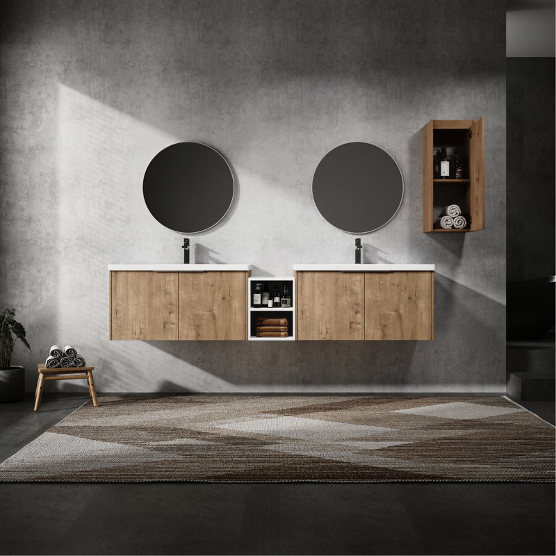 Meuble-lavabo 84 po avec lavabo et armoire latérale 84 po - Charnières de porte à fermeture douce pour une salle de bain facile Esthétique silencieuse et silencieuse