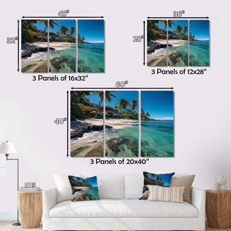 Dominicain Playa Paradise sur toile, ensemble de 3 pièces, H 40 po x l 60 po x P 1 po