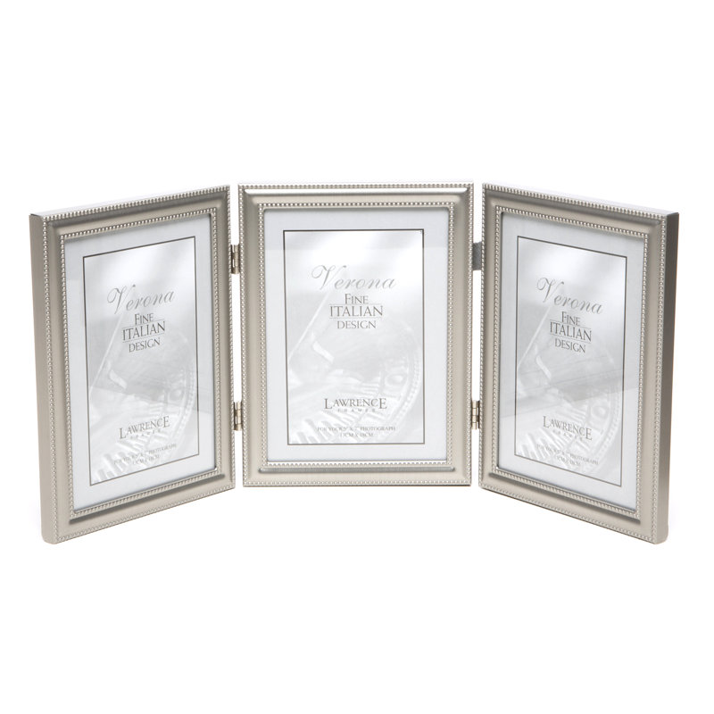 Cadre photo vertical triple à charnières saunterton, Étain brossé avec perles, 5 po x 7 po