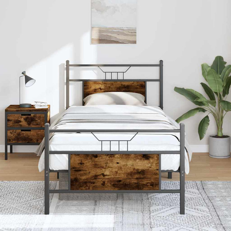 Bed Frame Without Mattress Single Engineered Wood, Smoked Oak, 80.5 x 196 cm