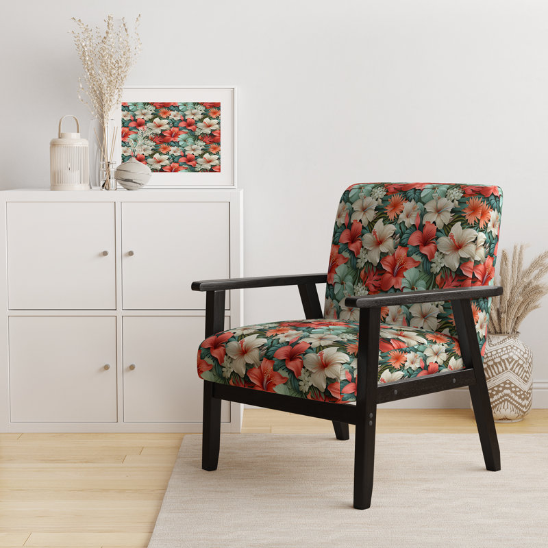 Fauteuil d'appoint rembourré de style tropical Paradise Mirage Tropical, Mirage à motif tropical paradisiaque I