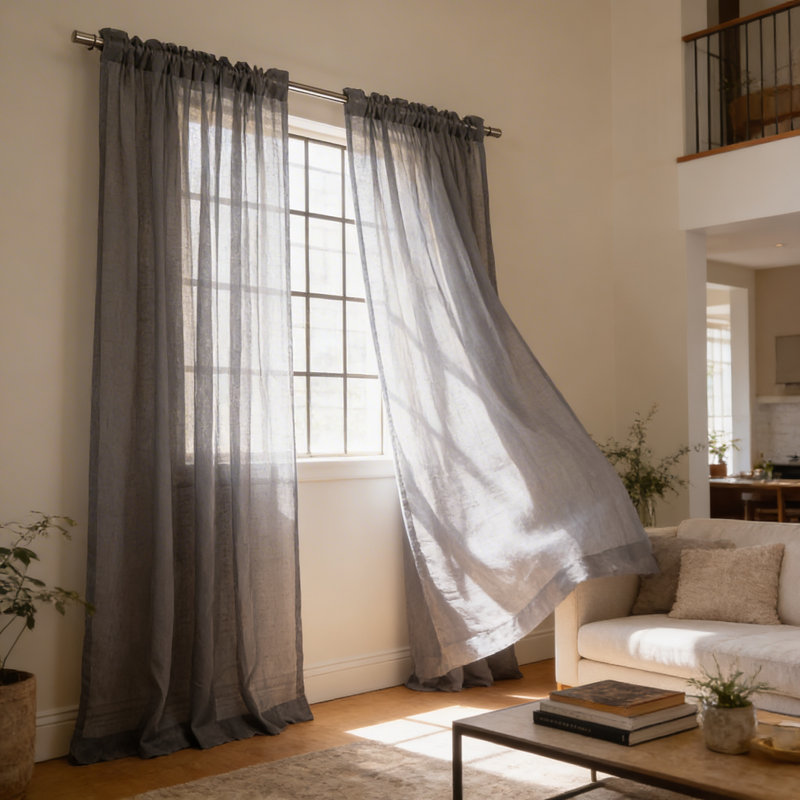 Rayna Semi Sheer Curtain Panel Pair, Dark Gray, 52" W x 84" L