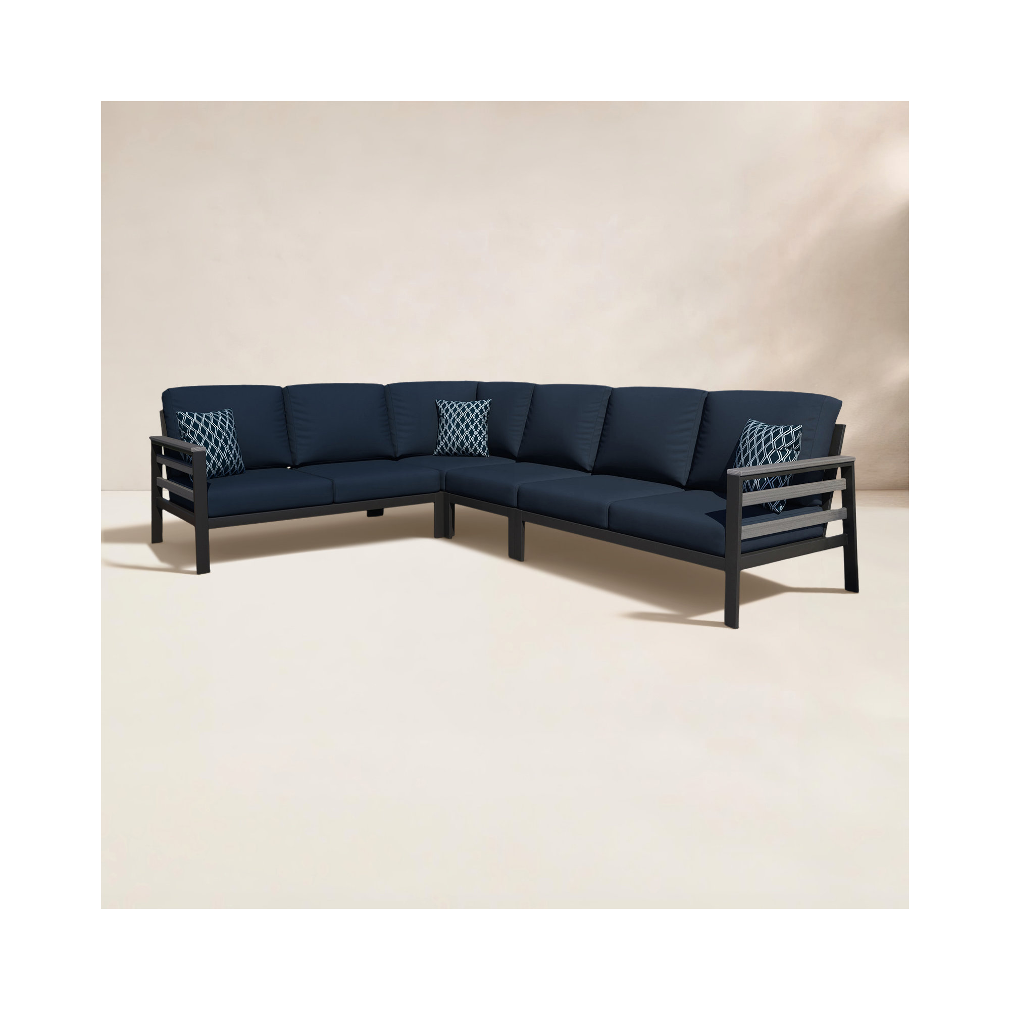 Townsend Outdoor 6 Person Sectional Seating Group With Sunbrella Cushions, Canvas Navy Sunbrella® Canvas
