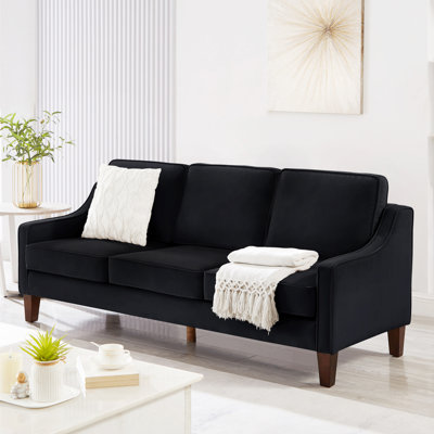 Comfortable Modern Velvet Sofa For Livingroom - Luxurious Black 3-seat With Removable Cushions