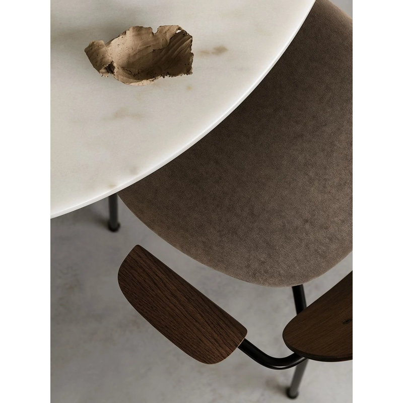 Harbour Round Oak Pedestal Dining Table, 31.5" W x 31.5" L, Standard Height, Off White Marble