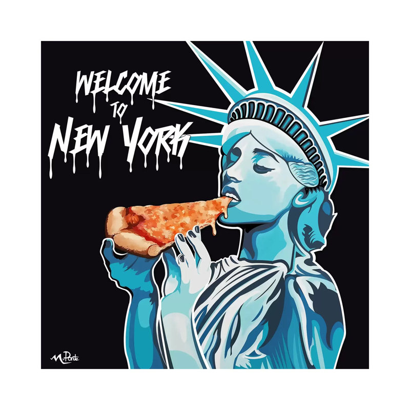 Welcome To NY - Liberty Pizza Black Square by Hybrid Life Art - Wrapped Canvas Print, 93.98 cm H x 93.98 cm W x 1.91 cm D