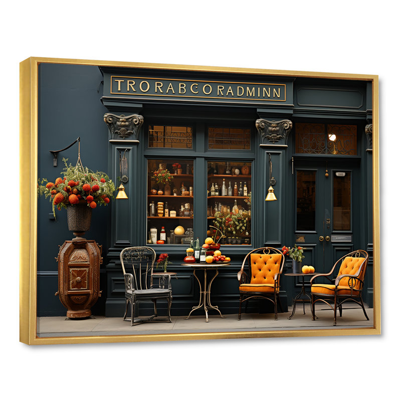 Photographie de café français - art mural France, Cadre flottant doré, H 30 po x l 40 po x P 1,5 po