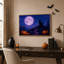Silhouette de chat noir sous une grande lune violette - Toile murale d'Halloween-1753592216