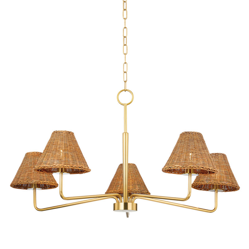 Issa Textured White Rattan Shade 5-Light Iron Chandelier