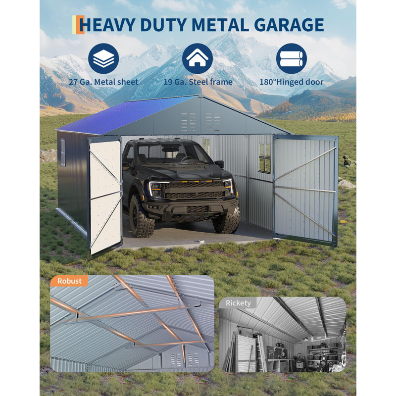 12x20 FT Metal Carport Enclosed Car Port with Reinforced Frame and Steel Roof for All-Weather Use Garage Shed for Full-Sized Pickup Trucks