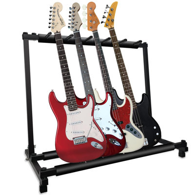 5 Guitar Rack, Folding Multiguitar Stand - Acoustic, Electric, Bass Display (5 Holder)