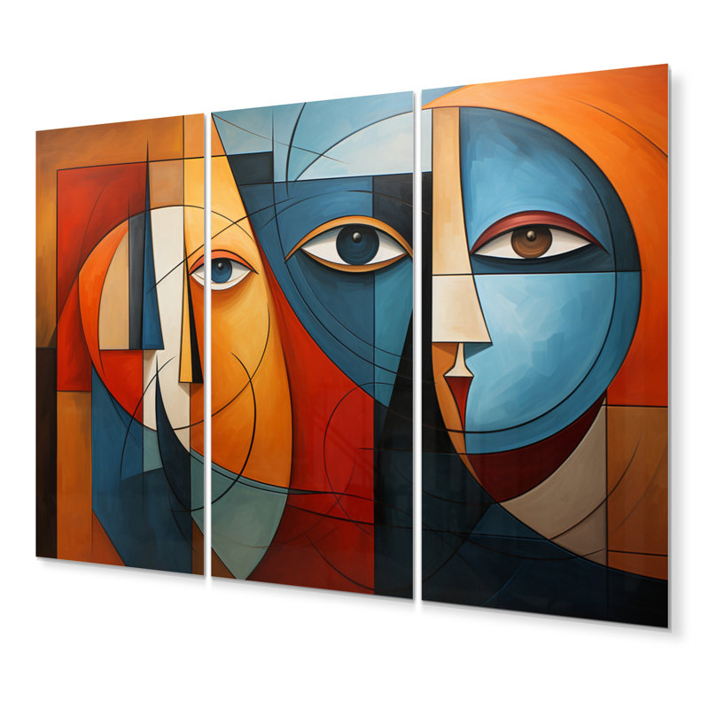 Cleoda " Cubism Geometric Portrait X " 3 Piece Art Graphic Art Print