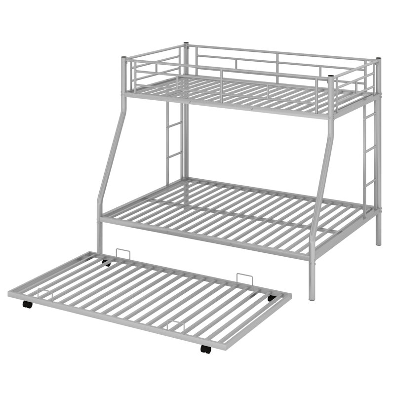 Bunk Bed With Trundle, Two-Side Ladders, Silver