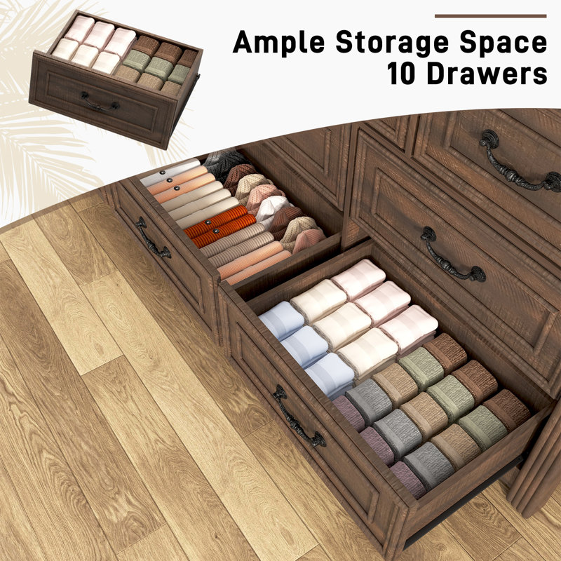 Dreonna Farmhouse 10 Drawers Dresser, 63''Rustic Chest Of Drawers For Living Room, Hallway, Bedroom