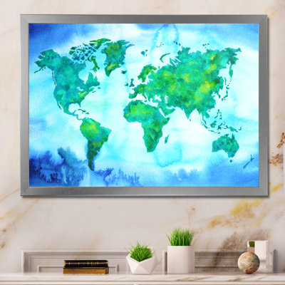 " World Map Blue Green Tone III "