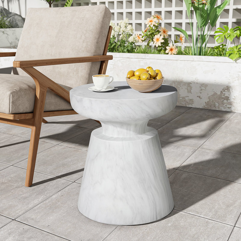 Table d'appoint d'extérieur en travertin Ponti, blanc, Blanc
