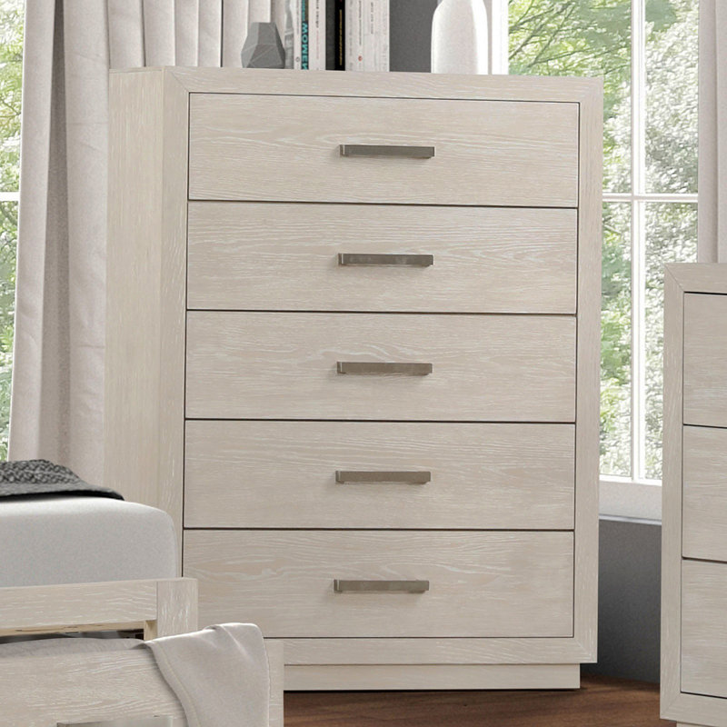 Commode de style transitionnel 1 pièce avec glissières latérales en métal et tiroirs en queue d'aronde gris clair
