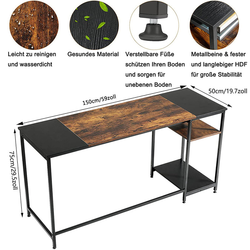 Leysin Metal Base Desk Shell, Black, 76cm H x 150cm W x 50cm D