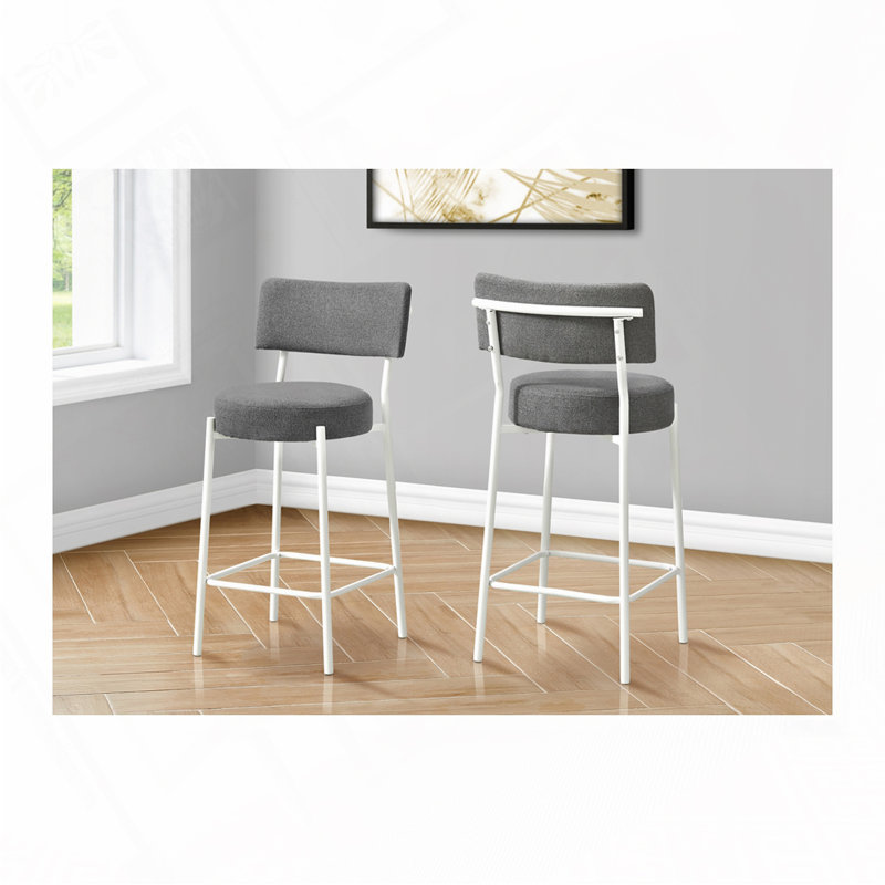 Barstool, Counter Height, Set Of 2,, Gray Seat/White Frame