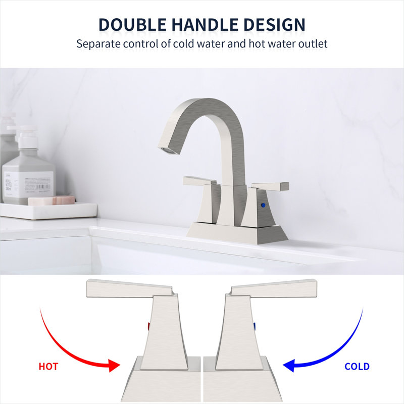 Robinet de lavabo de salle de bain moderne avec 2 poignées et bonde escamotable, finition en métal nickel brossé