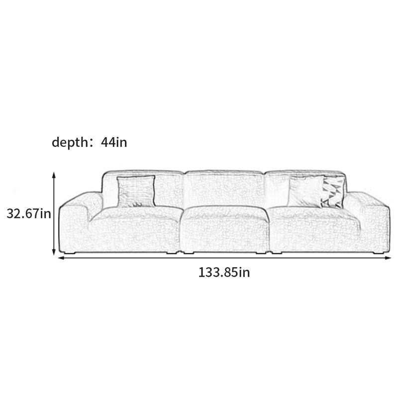 Canapé français de luxe simple et léger, H 32,67 po x l 133,85 po x P 44 po, 5