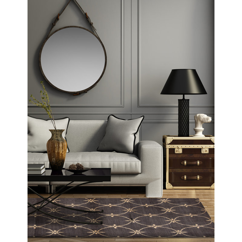 Tapis géométrique en laine noué à la main gris foncé, Rectangle 4 pi x 5 pi 10 po