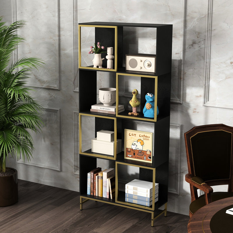 Bibliothèque pour 4 petits espaces - Style industriel rustique avec noir et or, et design décoratif, choix de rangement fonctionnel