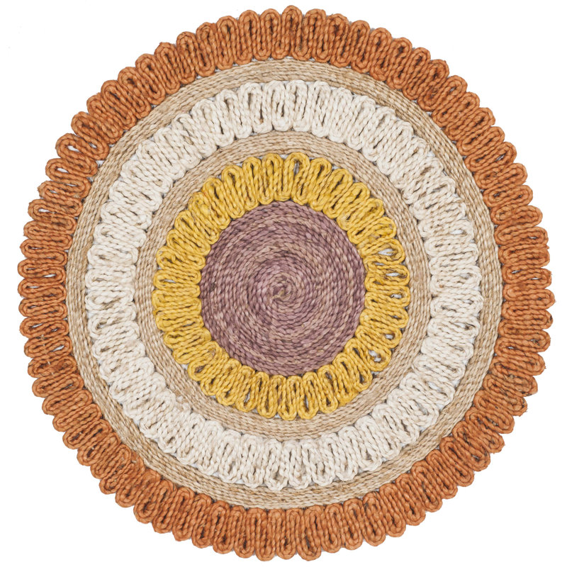 Hailee Natural Fiber Hand Woven Jute Geometric Rug, Round 7'