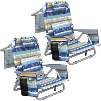 Backpack Beach Chair Reclining, Portable Folding Beach Chairs with 5 Adjustable Positions, Built-in Cooler & Backpack Straps