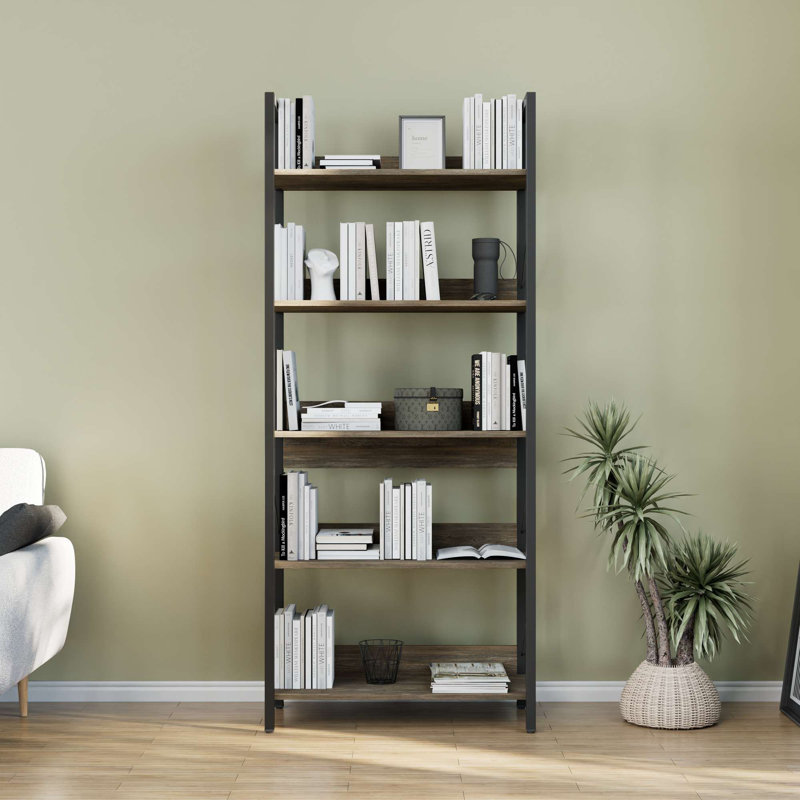 Bibliothèque moderne en noyer 28,7 po x 67,7 po x 13,8 po | 100% panneau de particules enduit de mélamine, épaisseur: 0,6 pouce | Conception murale élégante et murale, parfaite pour le rangement et la présentation de la maison ou du bureau