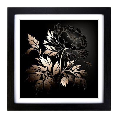 Peony Flower Silhouette - Single Picture Frame Print on Wood