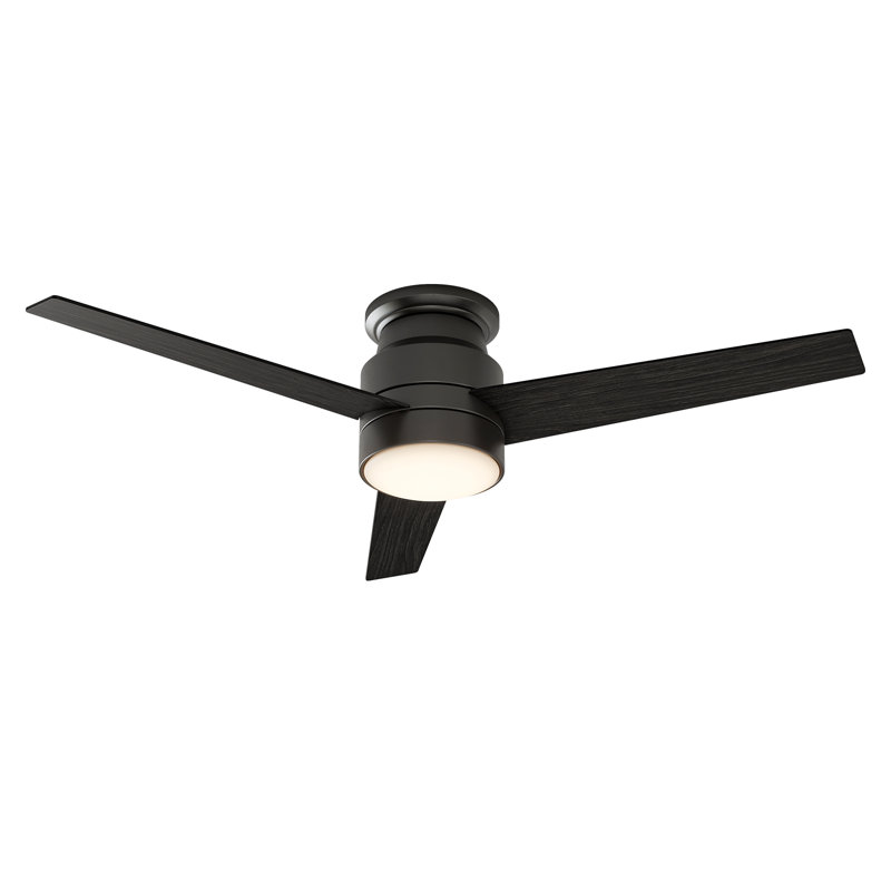 Doras 52" 3-Blade Flush Mount Ceiling Fan with LED Lights and Remote Control, Black