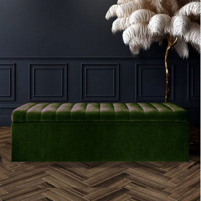 Velvet Rectangle Solid Colour Standard Ottoman with Storage