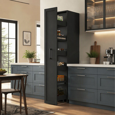 Large Slim Storage Cart, Kitchen Rolling Cart with Handle and Wheels, Narrow Storage Cabinet with Wood Spice Rack, Pantry Shelf for Small Spaces