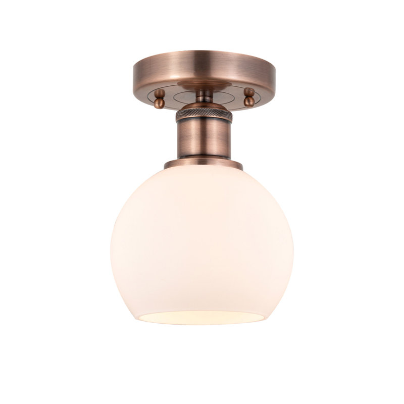 Plafonnier semi-encastré 1 lumière, H 8 po x l 6 po x P 6 po, Blanc mat, Cuivre antique