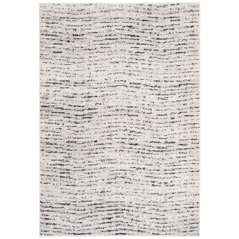 Tapis abstrait ivoire / argent Riebe, Rectangle 5 pi 1 po x 7 pi 6 po