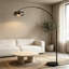 Lampe sur pied arquée, réglable en hauteur, commande vocale intelligente à spectre complet DEL, température de couleur réglable et à intensité variable, conception moderne avec ampoule E27 incluse