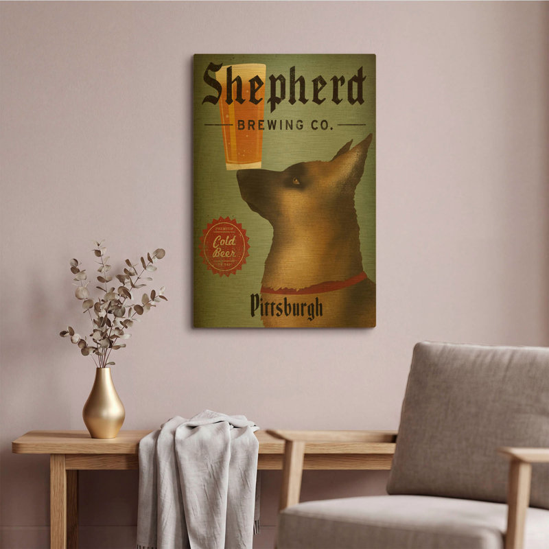 « German Shepherd Brewing Co Pittsburgh Black », murale en métal doré de Ryan Fowler, 40,6 x 61 cm, 16 po x 24 po