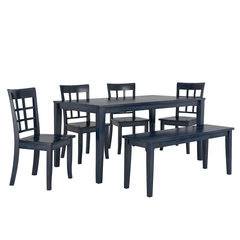 Alexa-Mae 6-Person Solid Wood Four-Leg Dining Set, Antique Dark Denim